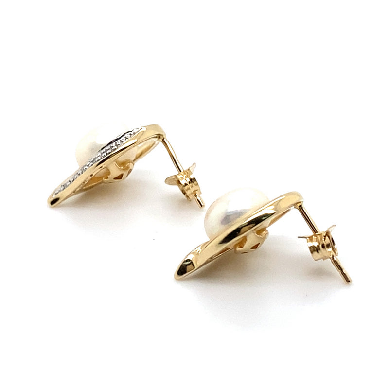 9CT YELLOW GOLD FRESHWATER CULTURED PEARL & DIAMOND STUD EARRINGS