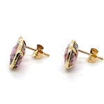 9CT YELLOW GOLD WHITE & PURPLE CUBIC ZIRCONIAS BEZEL SET IN STUD EARRINGS