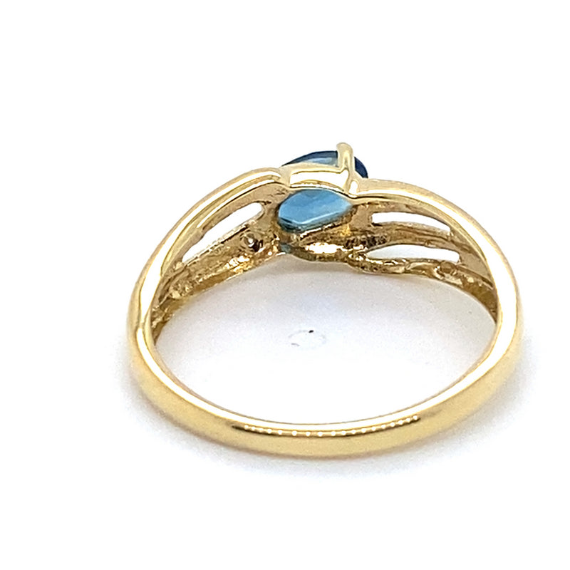 9CT YELLOW GOLD TOPAZ AND DIAMOND SPLIT SHOULDER DRESS RING