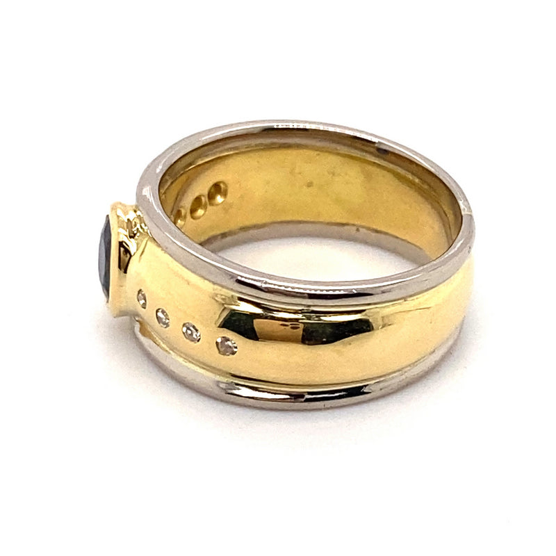 18CT YELLOW & WHITE GOLD RAIL EDGE SAPPHIRE & DIAMOND DRESS RING VALUED @ $5999