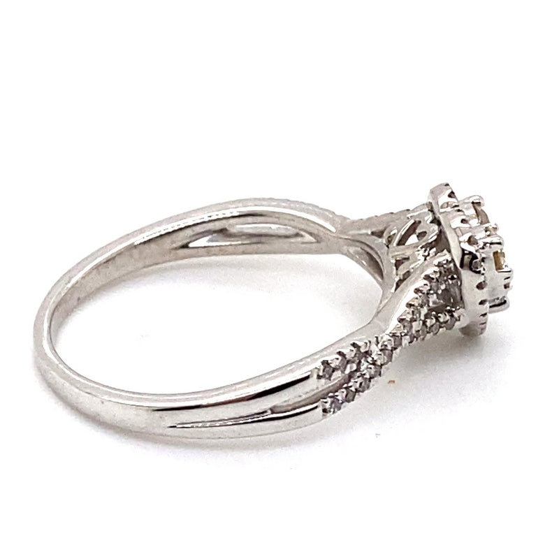 9CT WHITE GOLD CROSS OVER PATTERN DIAMOND DRESS RING VALUED @ $2099