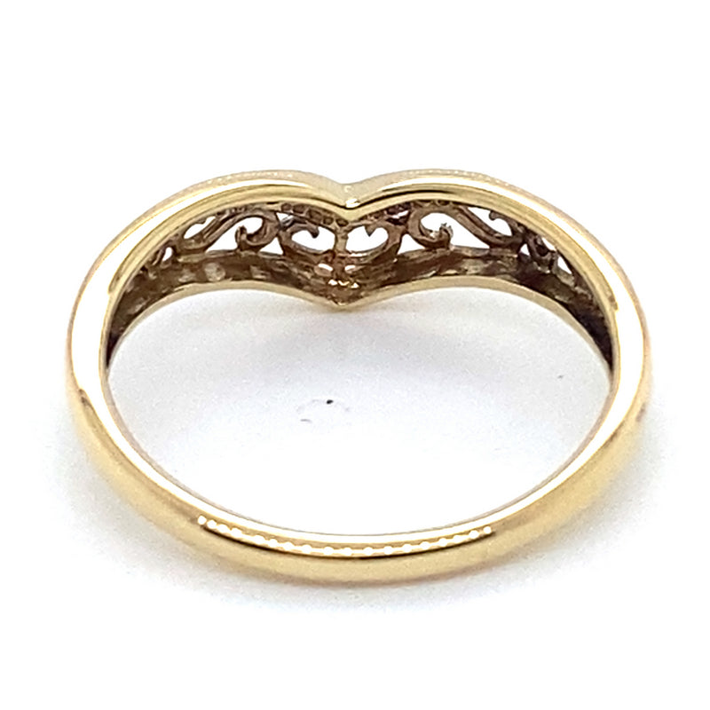 9CT YELLOW GOLD 2 DIAMONDS SET IN THE V SHAPE FILIGREE  RING