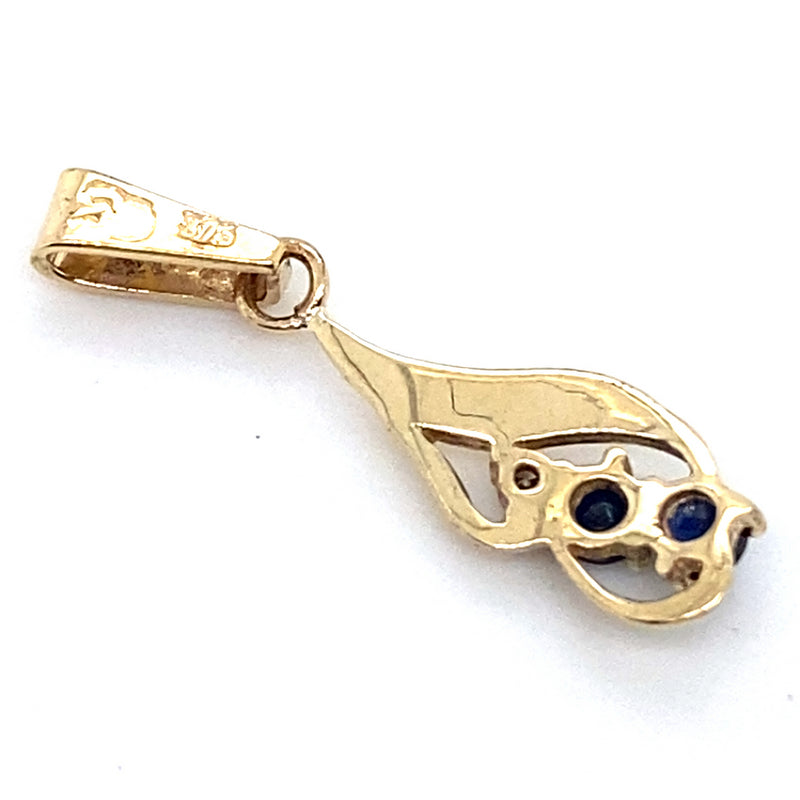 9CT YELLOW GOLD SAPPHIRES AND DIAMOND PENDANT