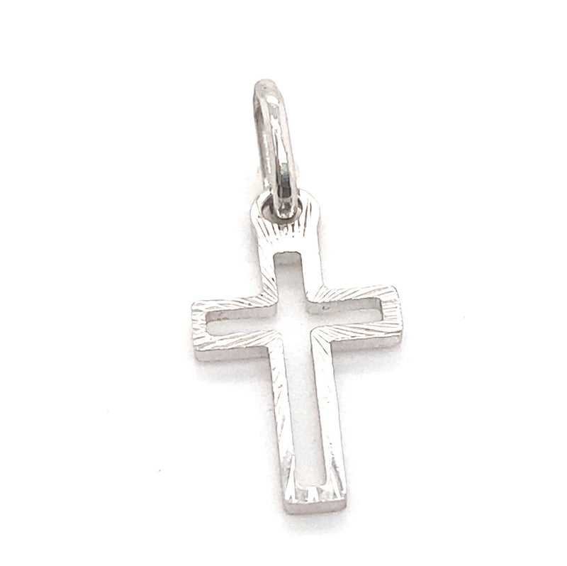 18CT WHITE GOLD PATTERNED CROSS PENDANT