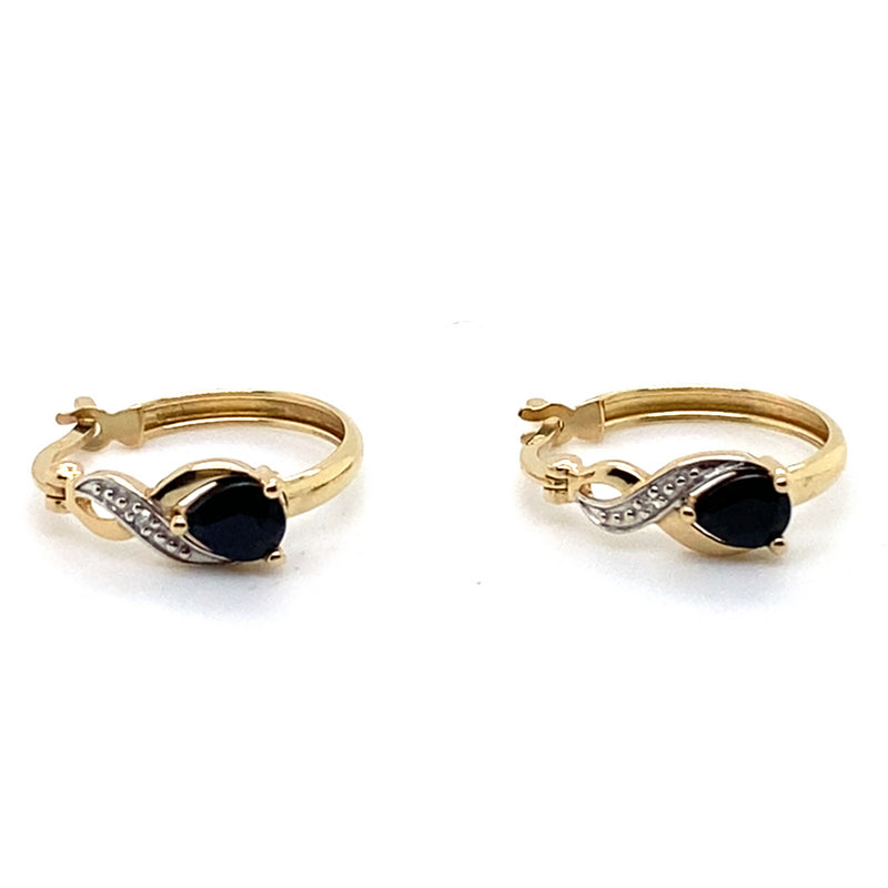 9CT YELLOW GOLD SAPPHIRE & DIAMOND HOOP EARRINGS
