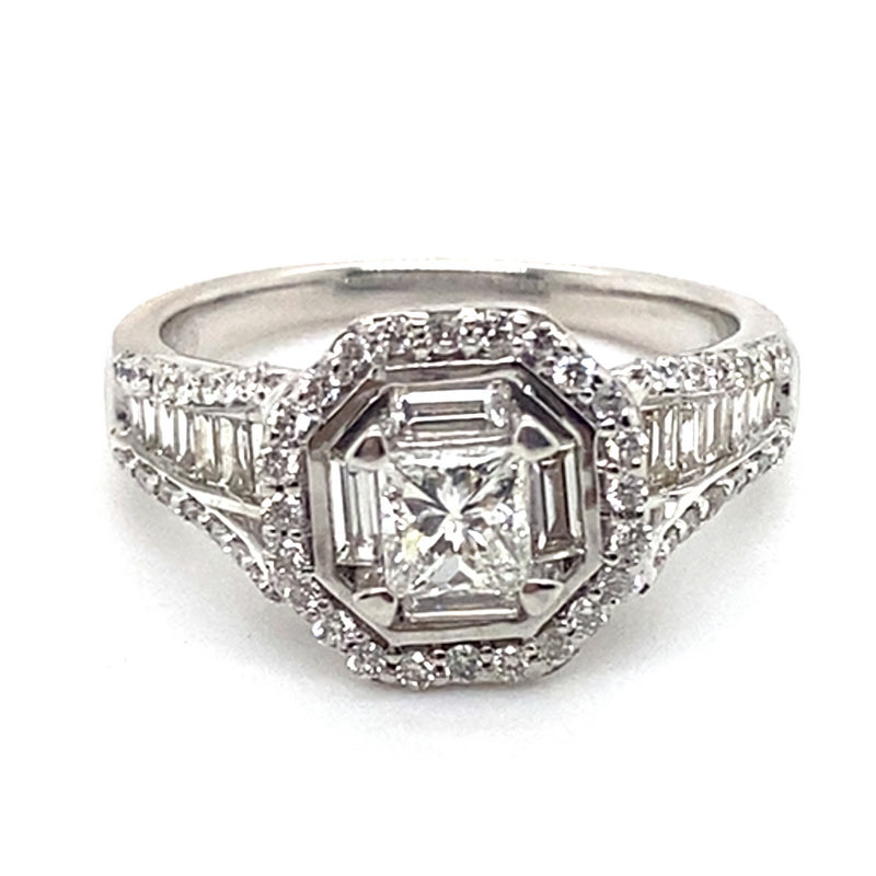 18CT WHITE GOLD SPLIT SHOULDER DIAMOND DRESS RING VALUED @ $8699