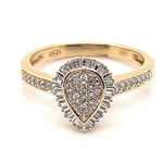 9CT YELLOW DIAMONDS CLUSTER SET IN TEAR DROP STYLE DRESS RING