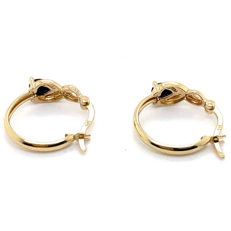 9CT YELLOW GOLD SAPPHIRE & DIAMOND HOOP EARRINGS