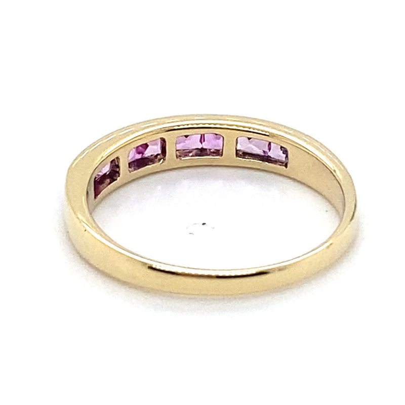 9CT YELLOW GOLD CHANNEL SET SYNTHETIC PINK SAPPHIRES DRESS RING