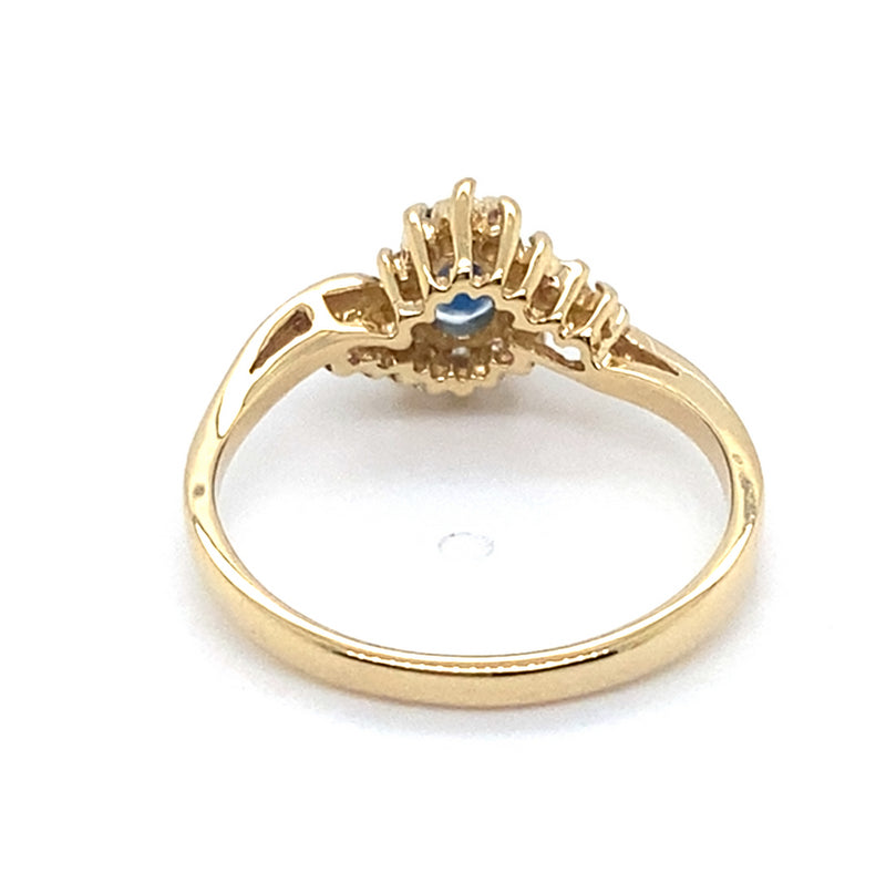 9CT YELLOW GOLD SAPPHIRE & DIAMOND IN WRAP AROUND SHOULDER DRESS RING