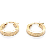 9CT YELLOW GOLD ROUND HOOP EARRINGS WITH GREEK KEY DESIGN