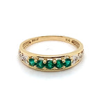 9CT YELLOW GOLD SYNTHETIC EMERALD & DIAMOND DRESS RING