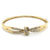 9CT YELLOW GOLD DIAMOND CROSSOVER PATTERN HINGED BANGLE VALUED @ $3499