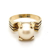 9CT YELLOW GOLD CULTURED PEARL SET IN SPLIT SHOULDER DRESS RING