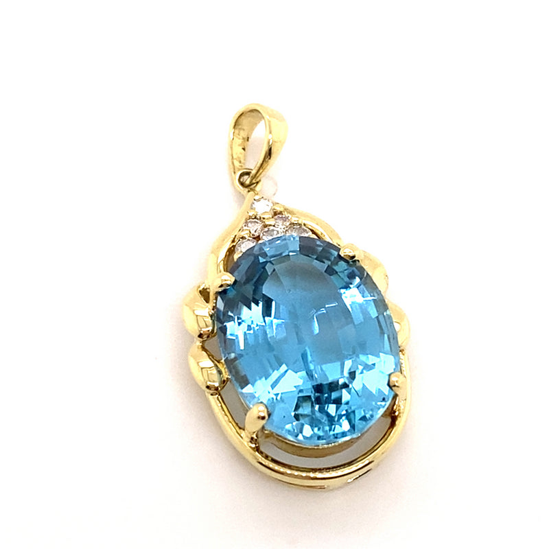 14CT YELLOW GOLD TOPAZ & DIAMOND PENDANT VALUED @ $1999