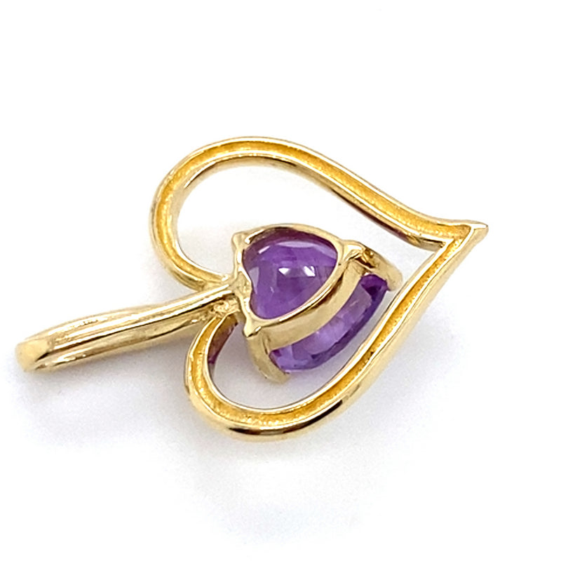 9CT YELLOW GOLD AMETHYST & DIAMOND SET IN HEART SHAPE PENDANT