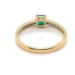 9CT YELLOW GOLD SYNTHETIC EMERALD & DIAMOND DRESS RING