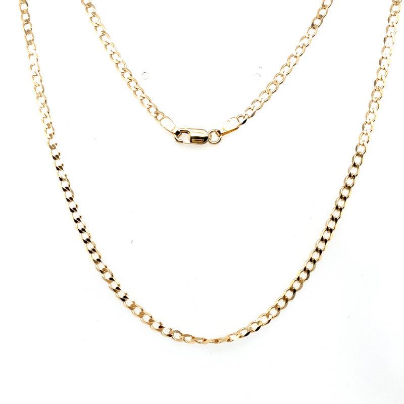 9CT YELLOW GOLD 50CM FLAT OPEN DIAMOND CUT CURB LINK CHAIN