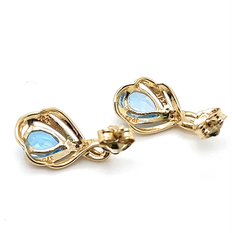 9CT YELLOW GOLD PEAR SHAPE TOPAZ & DIAMOND STUD EARRINGS