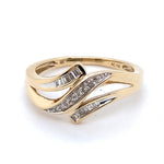 9CT YELLOW GOLD DIAMONDS SET IN CROSS OVER PATTERN DRESS RING