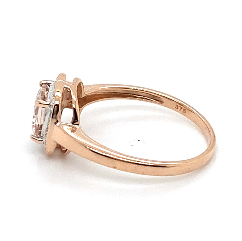 9CT ROSE GOLD MORGANITE SURROUNDED BY DIAMOND DRESS RING
