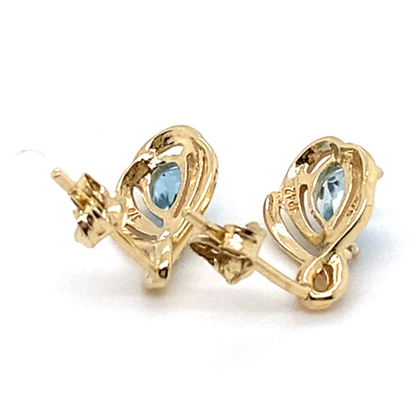 9CT YELLOW GOLD PEAR SHAPE TOPAZ & DIAMOND STUD EARRINGS