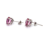 14CT WHITE GOLD CREATED PINK SAPPHIRE & DIAMOND EARRING