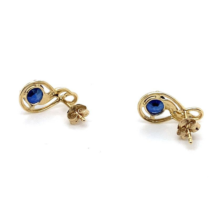 9CT YELLOW GOLD CRESTED SAPPHIRE & DIAMOND STUD EARRINGS