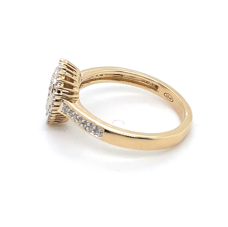 9CT YELLOW DIAMONDS CLUSTER SET IN TEAR DROP STYLE DRESS RING