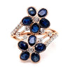 14CT ROSE GOLD SPLIT SHOULDER SAPPHIRE & DIAMOND DRESS RING VALUED @ $3299