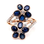 14CT ROSE GOLD SPLIT SHOULDER SAPPHIRE & DIAMOND DRESS RING VALUED @ $3299
