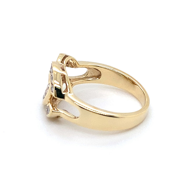 9CT YELLOW GOLD CUBIC ZIRCONIAS SET IN CROSS OVER C PATTERN RING