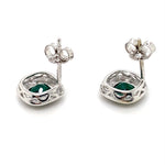 9CT WHITE GOLD SYNTHETIC EMERALDS SURROUNDED BY DIAMONDS IN STUD EARRINGS