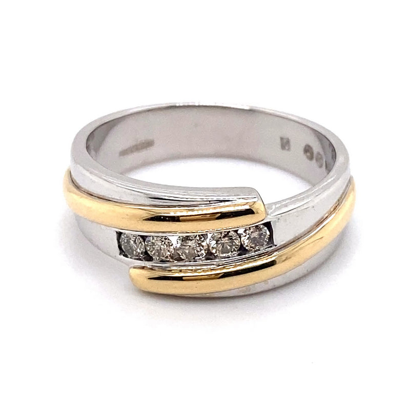 14CT YELLOW & WHITE GOLD CROSS OVER PATTERN DIAMOND DRESS RING VALUED @ $4199