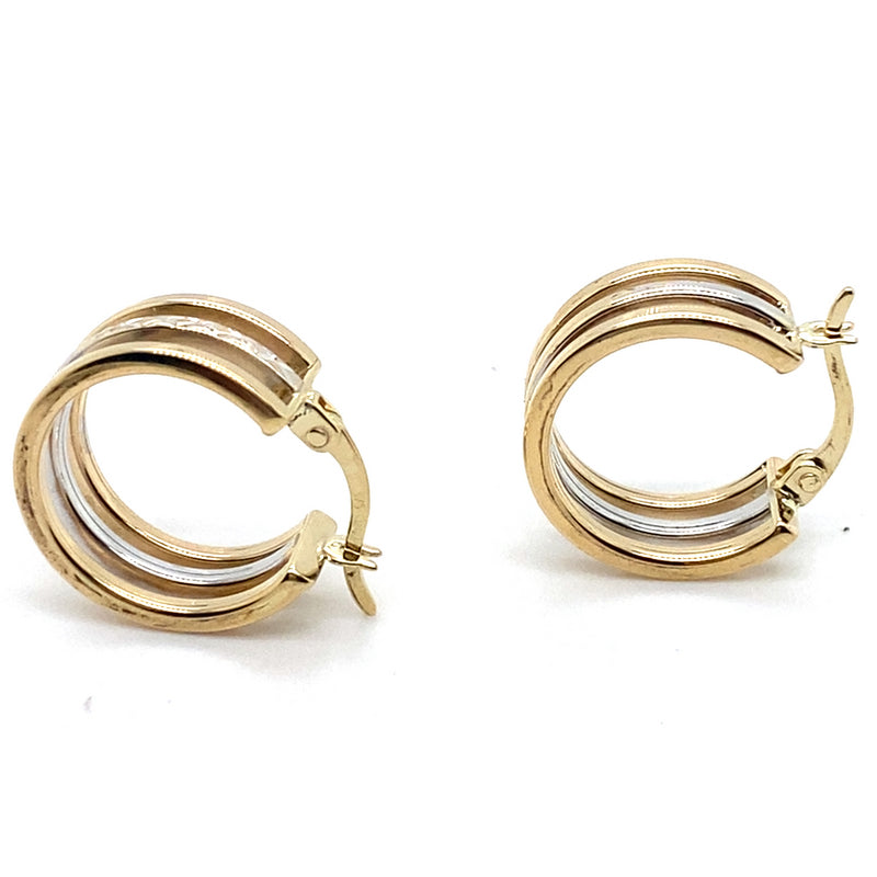 9CT YELLOW & WHITE GOLD TWO TONE TRIPLE HOOP EARRING