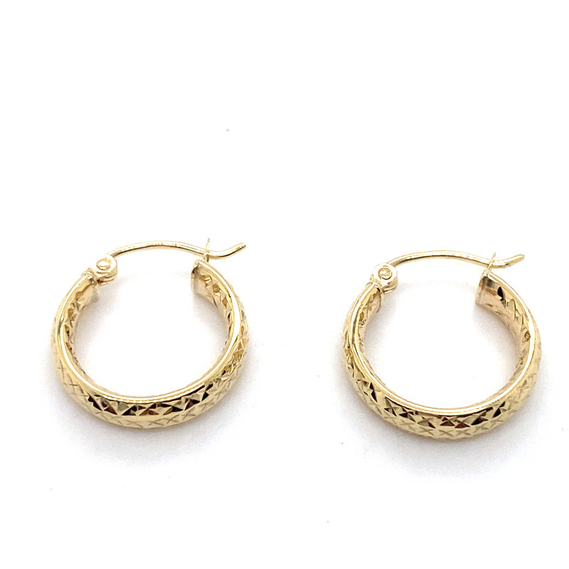 9CT YELLOW GOLD DIAMOND CUT PATTERNED SMALL HOOP EARRING