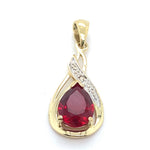 9CT YELLOW GOLD SYNTHETIC RUBY & DIAMOND SET IN DROP STYLE PENDANT
