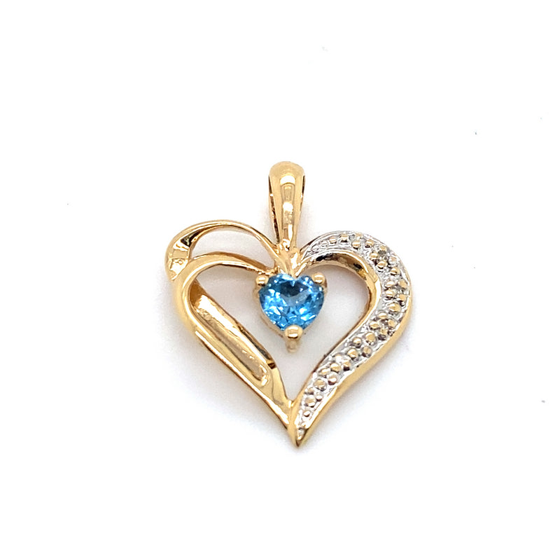 9CT YELLOW GOLD TOPAZ & DIAMOND SET IN DOUBLE HEART SHAPE PENDANT