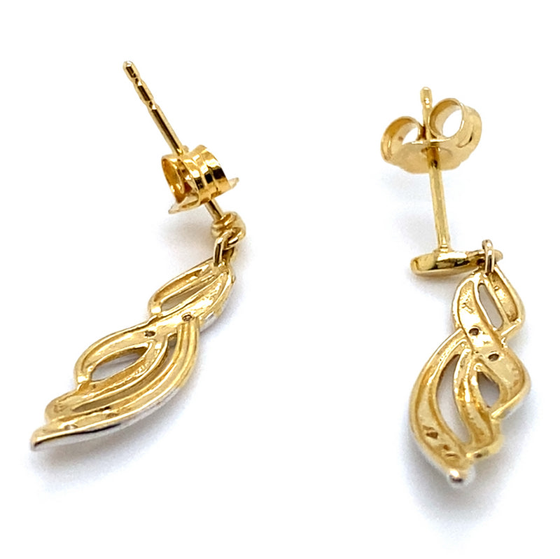 9CT YELLOW GOLD DIAMONDS SET IN CROSS LEAF DROP STYLE EARRINGS