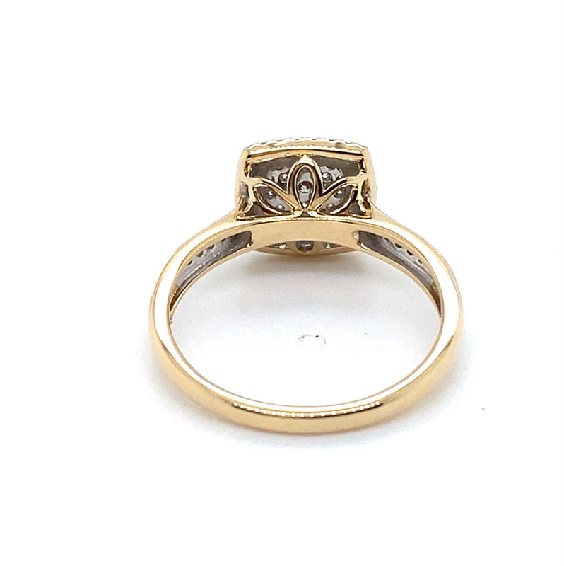 9CT YELLOW & WHITE GOLD DIAMONDS IN RAISED SETTING DRESS RING