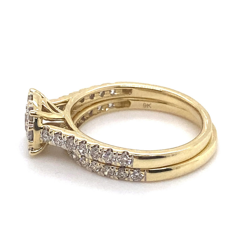 9CT YELLOW GOLD FLOW UP STYLE DIAMOND BRIDAL SET VALUED @ $3099