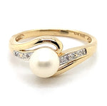 9CT YELLOW GOLD CULTURED PEARL AND DIAMOND DRESS RING