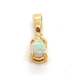 18CT YELLOW GOLD CABOCHON CUT OPAL & DIAMOND PENDANT