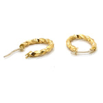 18CT YELLOW GOLD SMALL HOLLOW TWIST OVAL HOOP EARRINGS