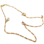 9CT YELLOW GOLD 29CM 3+1 FIGARO LINK ANKLET WITH 3 HEART SHAPE CZ'S