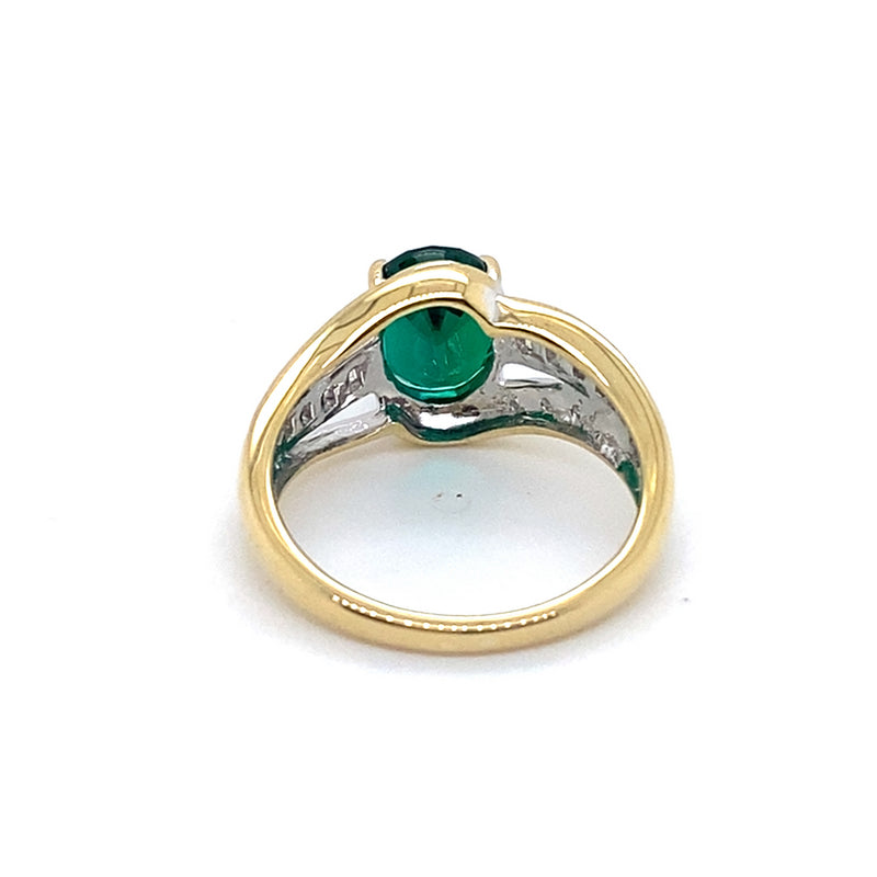 9CT YELLOW GOLD SYNTHETIC EMERALD & DIAMOND DRESS RING