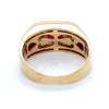 9CT YELLOW GOLD SYNTHETIC RUBY SURROUNDED BY DIAMONDS DRESS RING