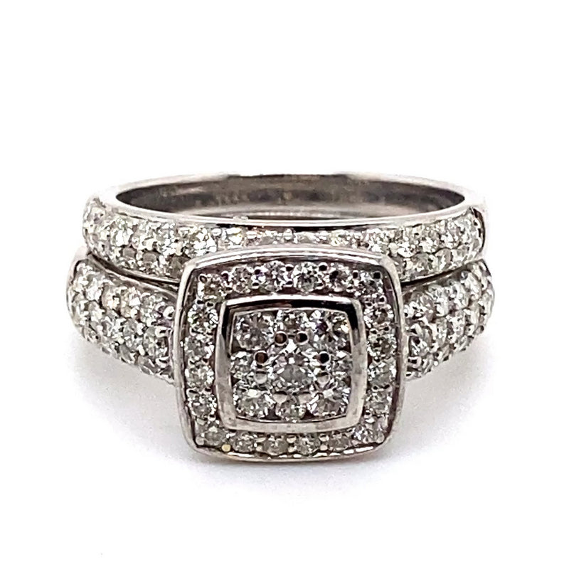 9CT WHITE GOLD FLOW UP STYLE DIAMOND BRIDAL SET VALUED @ $5499
