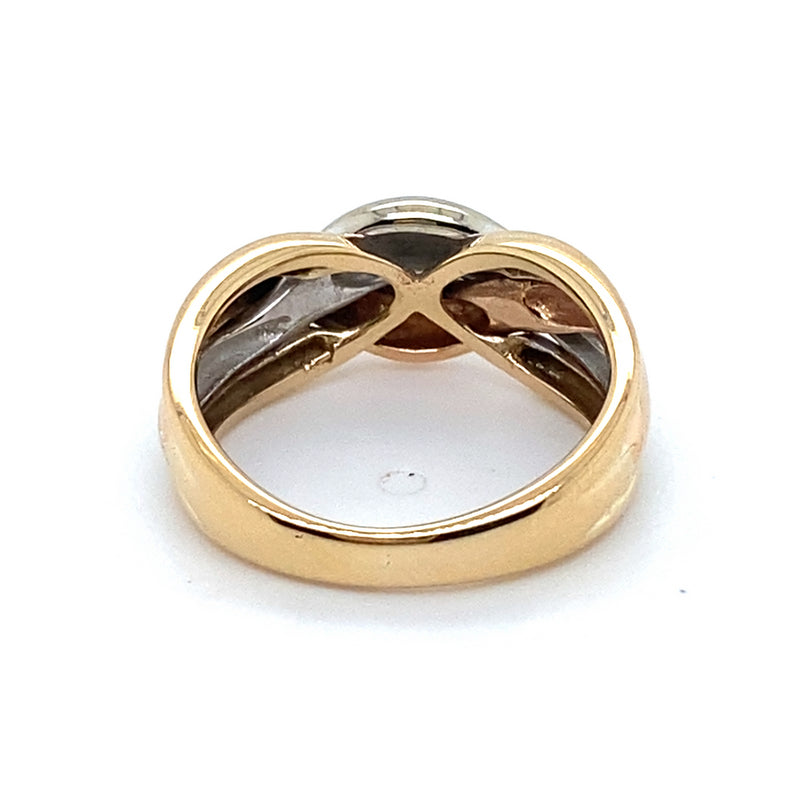 9CT YELLOW, WHITE, ROSE GOLD CROSS OVER PATTERN DRESS RING