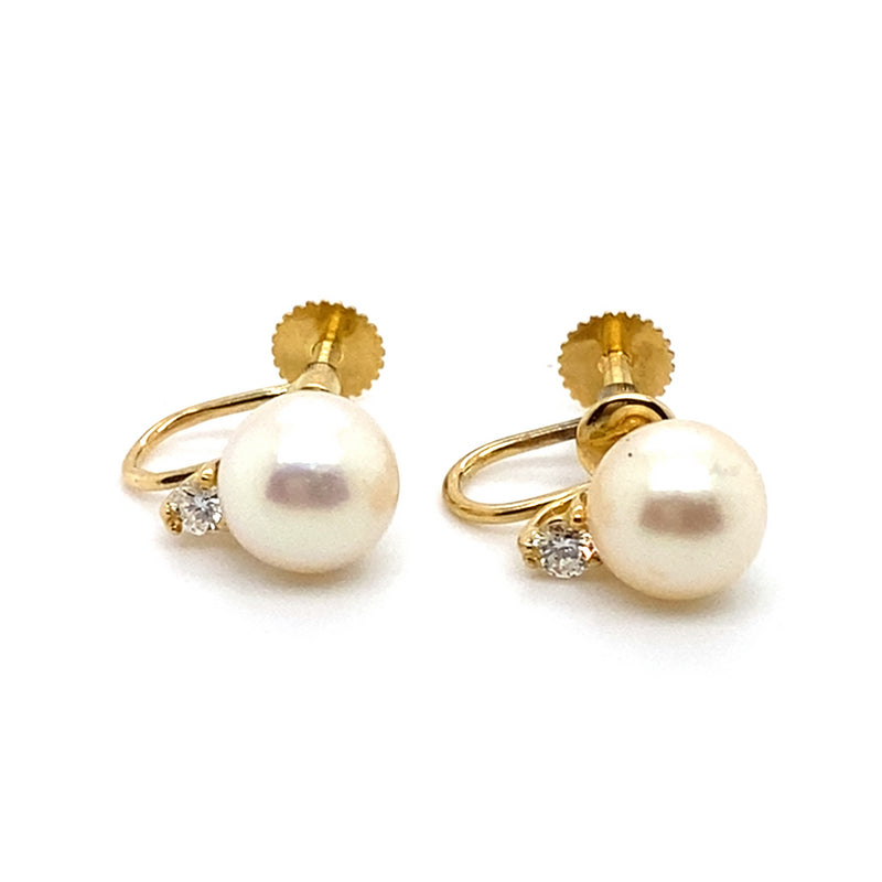 18CT YELLOW GOLD CULTURED AKOYA PEARL & DIAMOND EARRINGS VALUED @ $2799